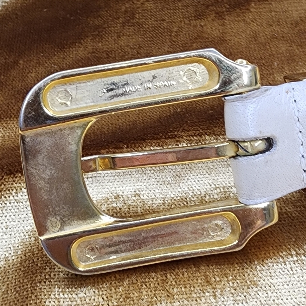 Vintage Phoebe Leather Belt Women's Size Small Cream White Brass Made in Spain - Picture 8 of 11